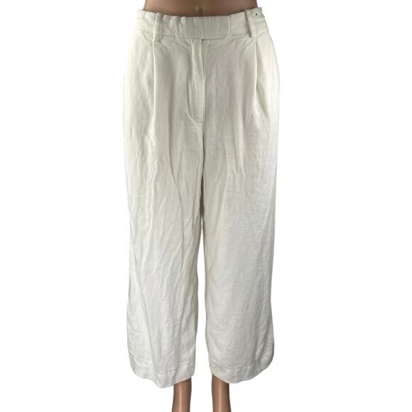 Abercrombie & Fitch White Linen Wide Leg High Waist Palazzo Trousers Pants Sz 30 - Picture 1 of 5